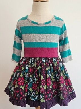 Persnickety Jersey Striped Dress with Floral Twirl Skirt 6-12 Months